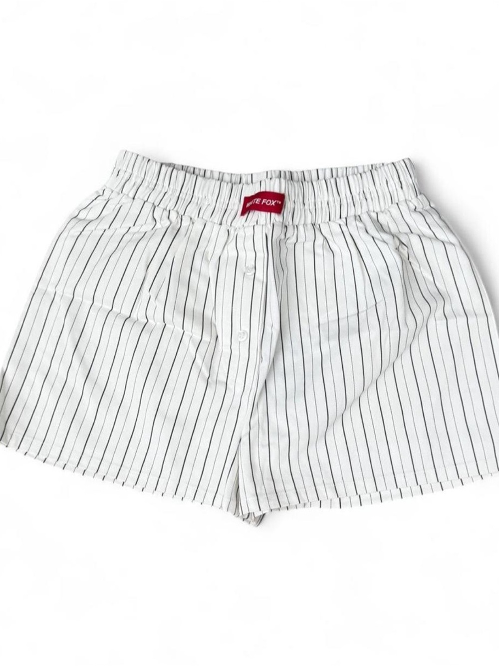 White Fox Boutique White Pinstripe Elastic-Waist Shorts